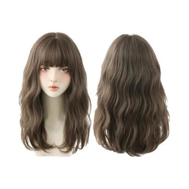 Imagem de Peruca Azul Com Ondas Profundas E Franja Para Mulheres, Longa, Marrom 