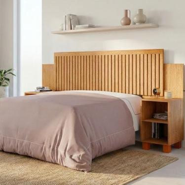 Imagem de Cabeceira Modular Ripado Extensível para cama Casal e Queen com Mesa d