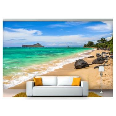 Imagem de Papel De Parede Praia Mar Coqueiros Céu 3D Npr246