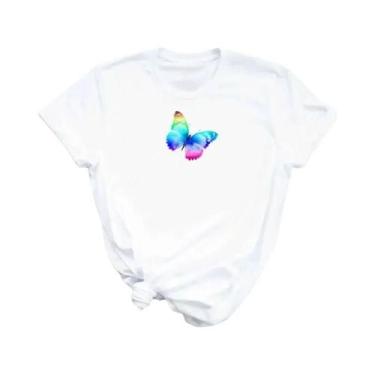 Imagem de Camiseta Feminina com Estampa de Borboleta - Manga Curta e Gola Redond