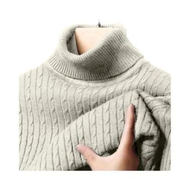 Imagem de Suéter Masculino De Gola Alta Canelado Quente Ajustado De Tricô Com Li