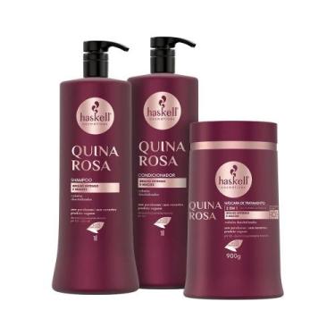 Imagem de Kit Haskell Quina Rosa  3 Itens  Brilho Intenso e Maciez para Cabelos 