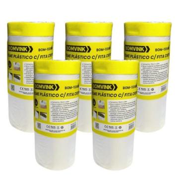 Imagem de Kit 5 Lona Filme Plástico c/ Fita Crepe Pintura Reforma - Bomvink