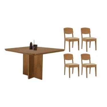 Imagem de Conjunto: Mesa de Cozinha Berlim Curvo 90cm + 4 Cadeiras Havana Natura