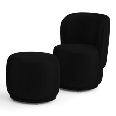 Imagem de Poltrona Decorativa com Puff Orgânico Molly material sintético Preto -