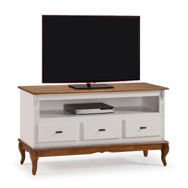 Imagem de Rack para Sala com Pés Luis XV 60501 Linz Móveis 3 Gavetas e Nicho - Off White/Imbuia Glazer