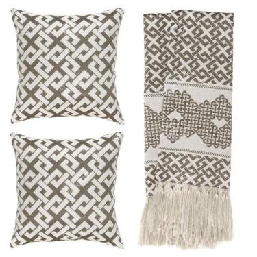 Imagem de Kit 1 manta Rústica e 2 Capas de Almofada para Sofá Celta Cinza