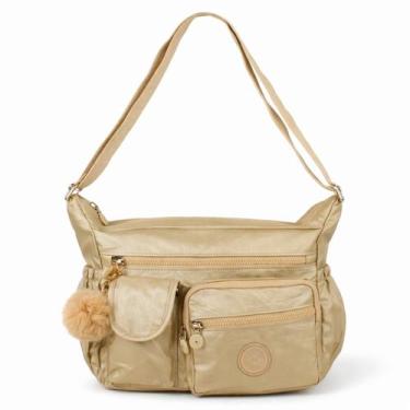 Imagem de Bolsa Transversal Feminina Metalizada Vários Bolsos em Zíper Chaveiro 