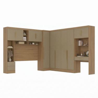 Imagem de Guarda-roupa Modulado 4 Peças 11 Portas com Cabeceira até 158cm e Escrivaninha Cinamomo...