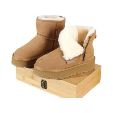 Imagem de Botas De Neve Femininas Com Sola Grossa, Zíper Lateral Integrado E For