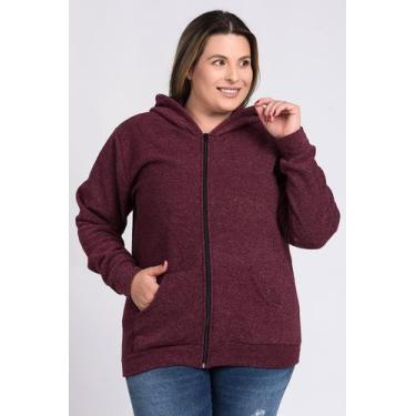 Imagem de Jaqueta Feminina Plus Size Bouclê Capuz Fechamento Zíper Bolso Canguru