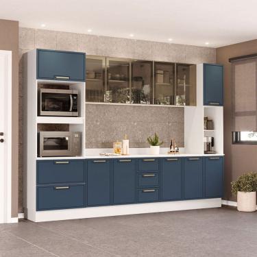 Imagem de Cozinha Completa Amara 13 Portas 4 Gavetas com Vidro Azul/Branco - Politorno