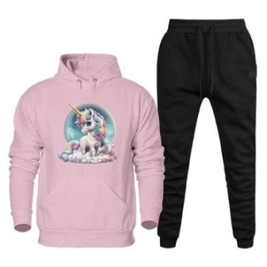 Imagem de Conjunto Abrigo Moletom Quentinho Plus Size Feminino Estampado Com Calça Basica Confort...