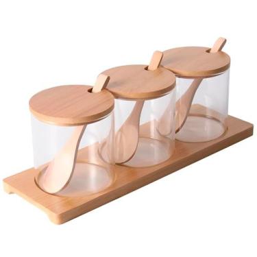 Imagem de Jogo 3 Potes de Tempero Bambu - Com Tampa Colher e Base 300ml - GXM