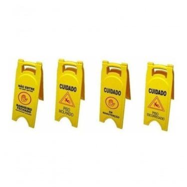 Imagem de Placa Sinalizadora Piso Molhado Manutenção Nao Entre com Proteção UV Amarelo Higipack