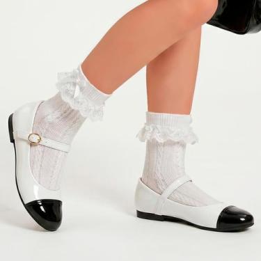 Imagem de Kit Sapatilha Infantil Menina e Meia Branca Cano Curto com Pérola - My
