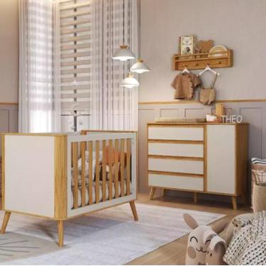 Imagem de Quarto de Bebê Evolutivo Theo 3 em 1 Off White Amêndoa 100 Mdf Peroba 