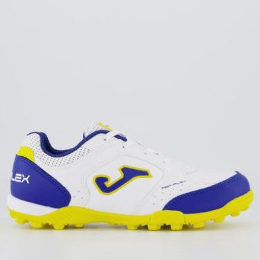 Imagem de Chuteira Joma Top Flex Society Juvenil Branca e Azul, 31