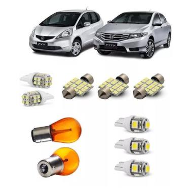 Imagem de Kit Led Branco Honda Fit E City Farolete Luz Placa Seta Teto - TIGER