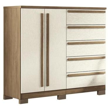 Imagem de Comoda 2 portas 5 gavetas Malaga Gold com pés Jatobá Areia Acetinado -