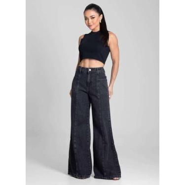 Imagem de Calça Feminina Jeans Wide Leg Sawary Premium Original Cintura Alta Mod