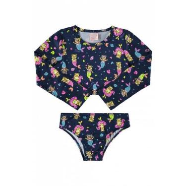 Imagem de Biquini Infantil Cropped Proteção UV Quimby 10/14 Ref 029409, Azul esc