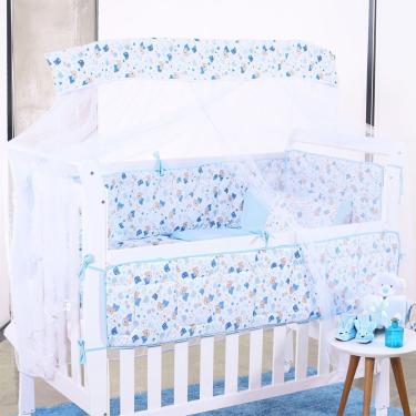 Imagem de Kit Berço 8 Peças Baby Ursinho Azul Malha 100% Algodão Antialérgico Super Macio Azul Bene Casa