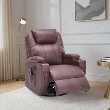 Imagem de Poltrona Montreal Reclinável com Balanço Massagem e Aquecimento Pu Marrom Chocolate Gran Belo