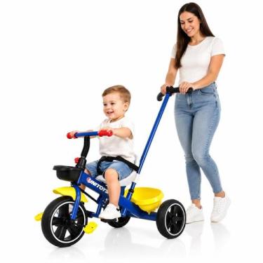 Imagem de Triciclo Infantil com Empurrador Aço Plástico Colorido Passeio Seguro 