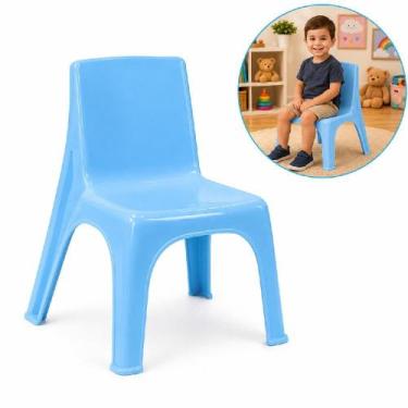 Imagem de Cadeira infantil azul com encosto poltrona escolar empilhável multiuso