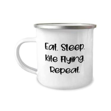 Imagem de Presentes voadores de pipa legal, comer. Sleep. Pipa voando. Repeat, Sarcasm Holiday 355 ml Caneca de acampamento Presentes para amigos