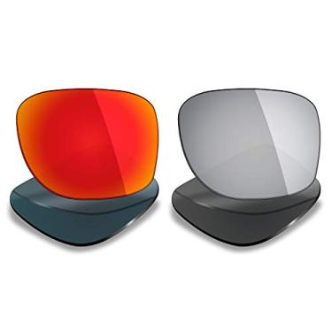 Imagem de Mryok 2 pares de lentes polarizadas de substituição para óculos de sol Oakley Holbrook OO9102 - Opções, Titânio prateado e vermelho fogo, One Size