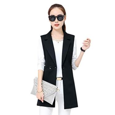 Imagem de Elonglin Colete Feminino Blazer Casaco Trench Longo sem Mangas para Escritório Jaqueta Casual sem Mangas Feminina Profissional Preto M