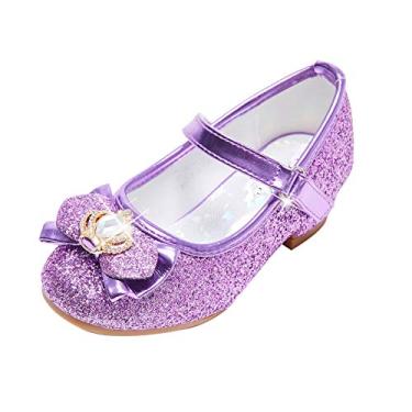 Imagem de Stelle Sapatos sociais para meninas, com glitter, princesa, flor, Mary Jane, salto baixo, festa, casamento, formatura, para crianças pequenas, T13-purpurina roxa, 13 Little Kid