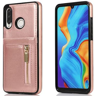 Imagem de Carteira de couro de luxo com zíper para Huawei P30 P30 Lite Pro Mate20 Mate20 Pro Lite, Rosa, para Huawei P30 Lite
