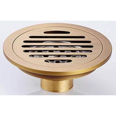 Imagem de 10 cm de latão redondo ralo do banheiro banheiro anti-bloqueio ralo de piso grande deslocamento varanda esgoto desodorante dreno de piso, s, escovado, uso único