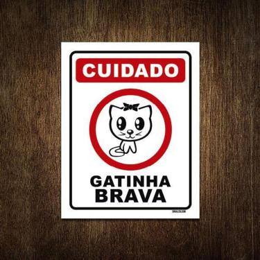 Imagem de Placa Decorativa - Cuidado Gatinha Brava Gata 27X35