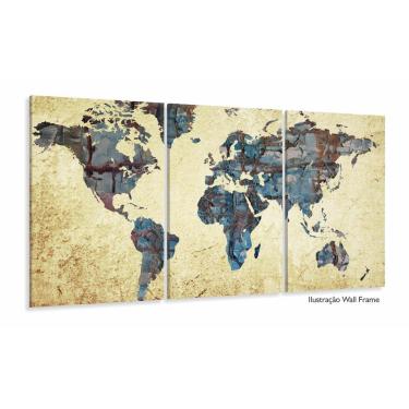 Imagem de Quadro Mapa Mundi Decorativo Vintage Telas Em Tecido 3 Peças