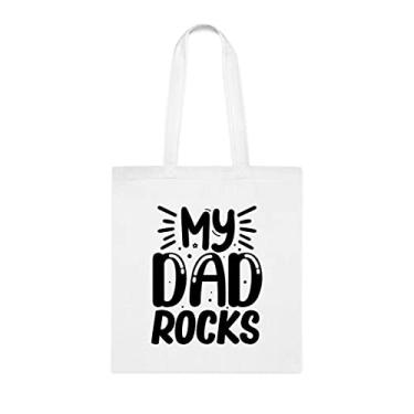 Imagem de Sacola engraçada My Dad Rocks, para pai, bolsa de ombro papai, bolsas reutilizáveis para papai, presente para papai, presente para papai da filha favorita, filho e filhos, Branco