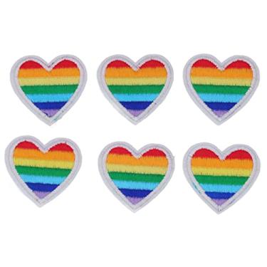 Imagem de 6 Patches de coração arco-íris, adesivos coloridos de ferro de coração para costurar, bordado, mochilas, jaquetas, reparo de roupas (borda branca)