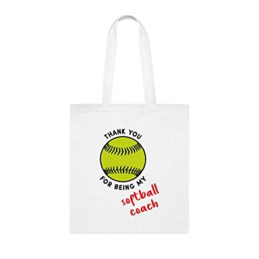 Imagem de Bolsa Thank You For Being My Softball Coach, presente de treinador de softball, bolsa de ombro de treinador de softball, bolsas reutilizáveis, ideia de presente de cesta de Natal de