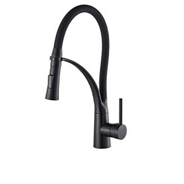 Imagem de Acabamento em preto e cromado Torneira de cozinha Montagem em convés Extrair Bico de pulverizador duplo Quente & Torneiras misturadoras de água fria para pia de cozinha, 1, China