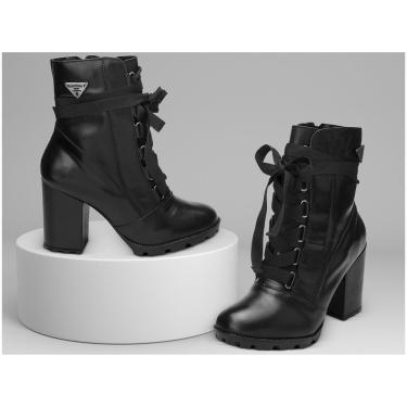 Imagem de Bota Coturno Feminina Couro Zíper Tratorado Conforto Casual