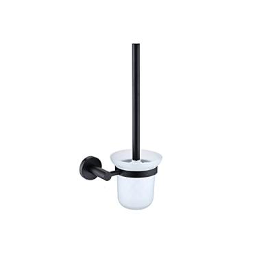 Imagem de Rack de barra de toalha preto fosco ganchos de banheiro dispensador de caixa de sabão anel de toalha suporte de papel de escova de banheiro conjunto de acessórios de banheiro, suporte de escova de banheiro