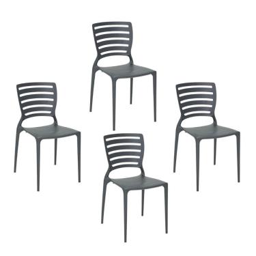 Imagem de Kit 4 Cadeiras Sala Jantar Cozinha Sofia Summa Encosto Horizontal em PP e PRFV Grafite Tramontina