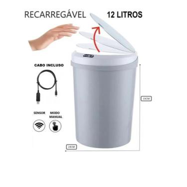 Imagem de Lixeira Inteligente Sensor Automático 12 Litros Com Usb Cozinha Banhei