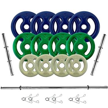 Imagem de CIUZE Kit de Musculação 30kg + 2 Barras 40cm + 1 Barra 1,50m Zinco Preto Aço de Liga Ferro Fundido