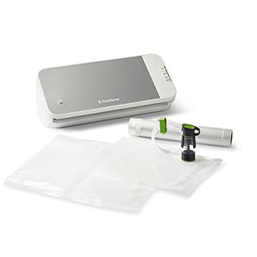 Imagem de FoodSaver Máquina seladora a vácuo com sacos e rolo selantes, armazenamento de sacolas, barra cortadora e selante a vácuo portátil para armazenamento hermético de alimentos e Sous Vide, branco/prata