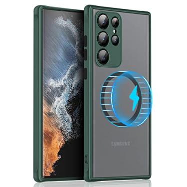 Imagem de Estojo magnético de carregamento sem fio para Samsung Galaxy S22 Ultra 5G Slim Fit TPU Matte PC traseiro Capa à prova de choque, verde, para S22 Ultra