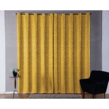 Imagem de Cortina Sala Decorativa Tecido Jacquard 3,00 Metros Dourado